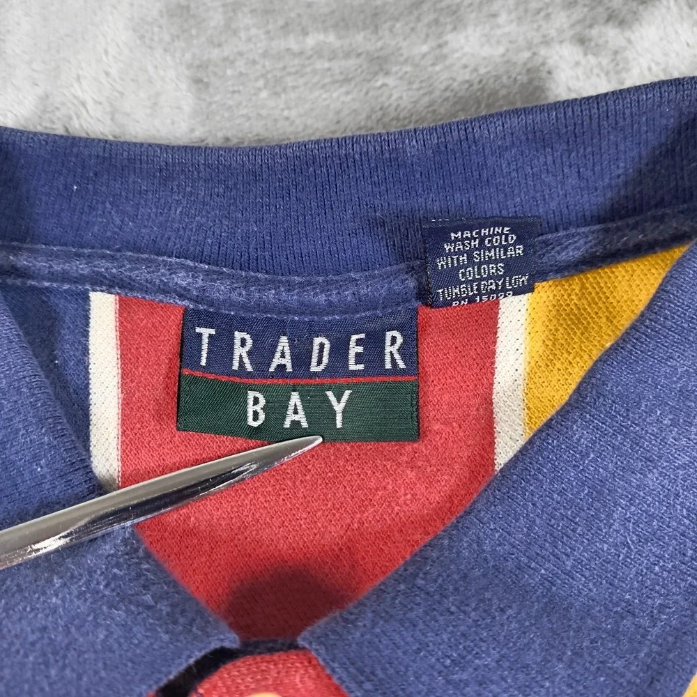 Vintage Trader Bay Polo Shirt Mens XXL Blue Yellow Striped Colorful 90s Hiphop